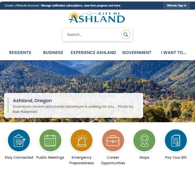 Screenshot of the new City of Ashland website 