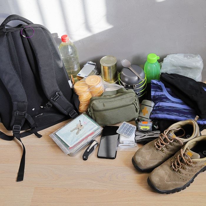 Emergency supplies for a backpack or Go Bag. 