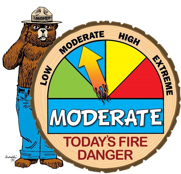 Smokey the Bear showing the Fire Danger as Moderate