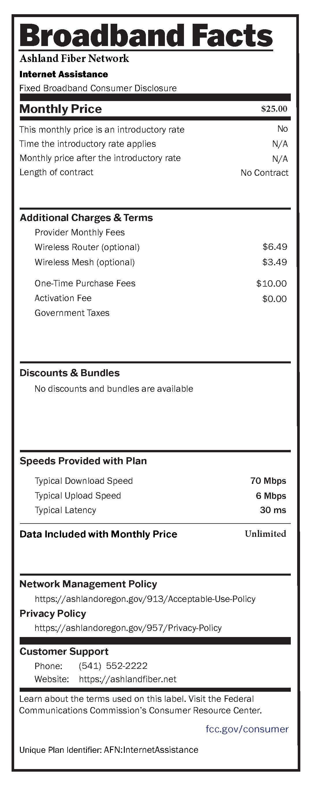AFN InternetAssistance Broadband Label