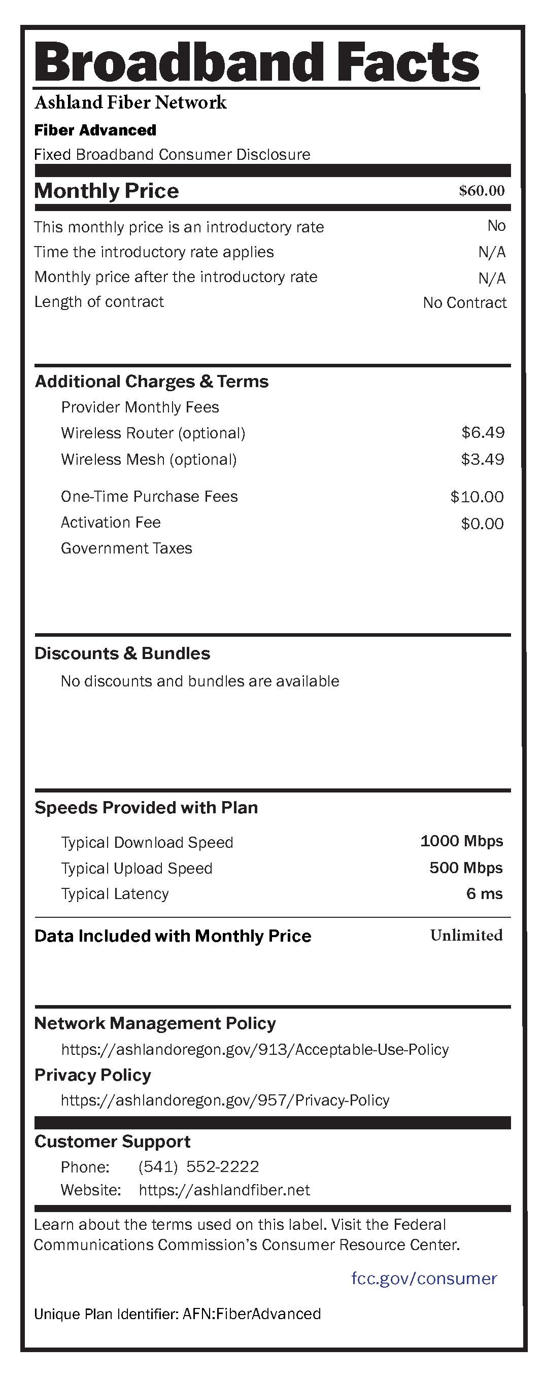 AFN FiberAdvanced Broadband Label
