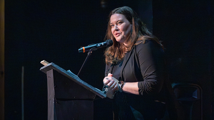 Sabrina Cotta, Ashland City Manager addresses the audience - Courtesy Bob Palermini of Ashland.news 