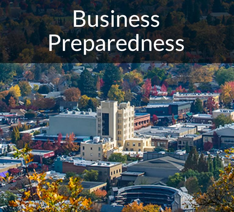 Image of the City of Ashland and link for business preparedness. 