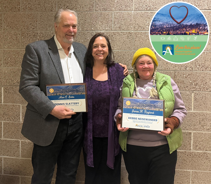 Award Recipients Dennis Slattery and Debbie Neisewander with Mayor Tonya Graham